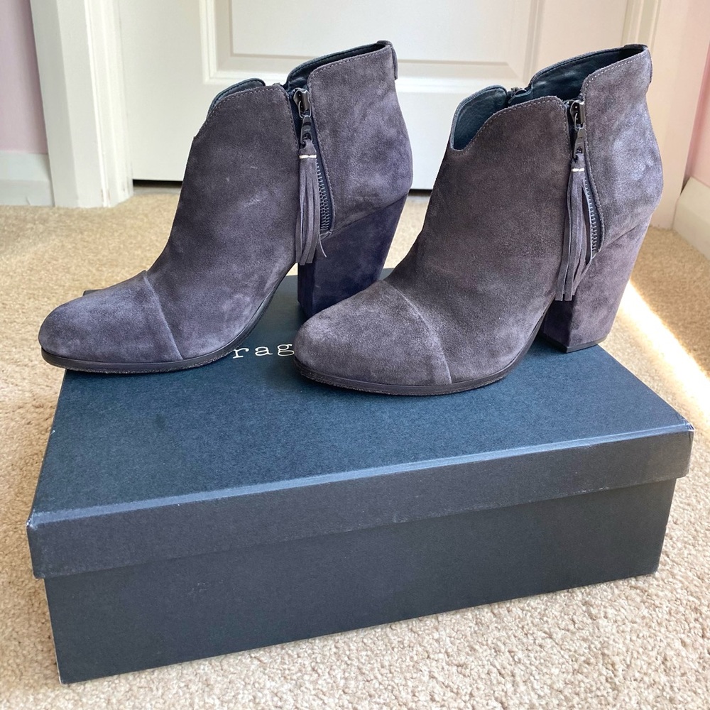 rag & bone Margot Fringe Boots Asphalt Suede Grey Size EU 40/US 10